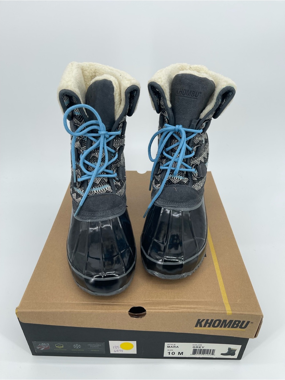 Khombu Gray Winter Boots with Light Blue Laces